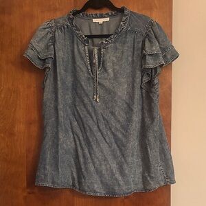 Lucky Brand Blue Ruffle Sleeve Blouse